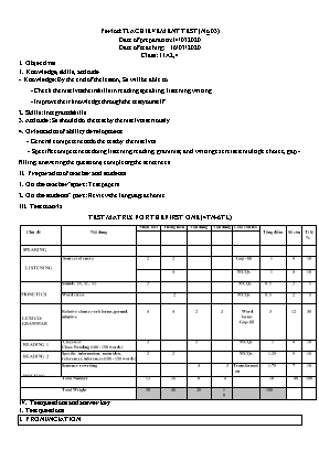 Giáo án Tiếng Anh Lớp 11 - Tiết 72 Achievement test - Năm học 2019-2020